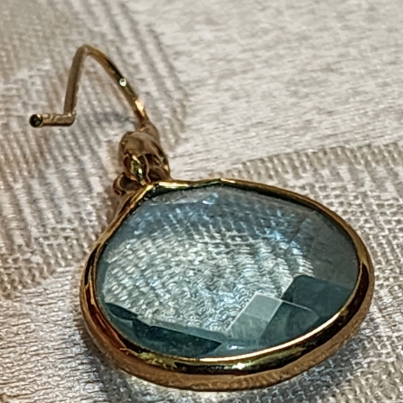 VINTAGE BLUE TOPAZ ROUND BEZEL DROP EARRINGS GOLD PLATED 1980s - Picture 11 of 11